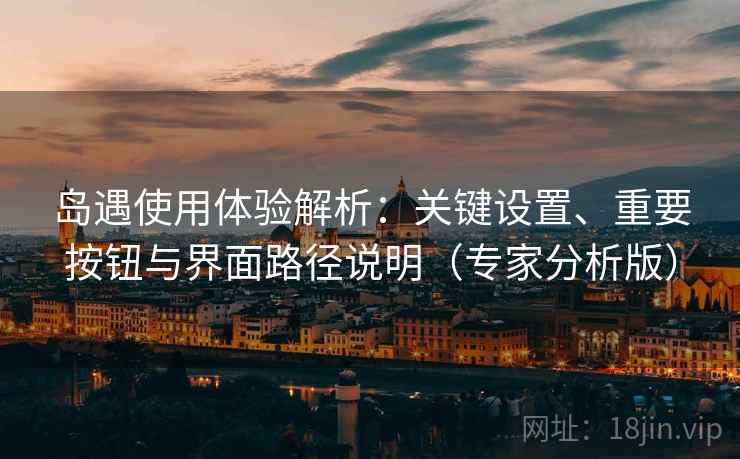 岛遇使用体验解析：关键设置、重要按钮与界面路径说明（专家分析版）